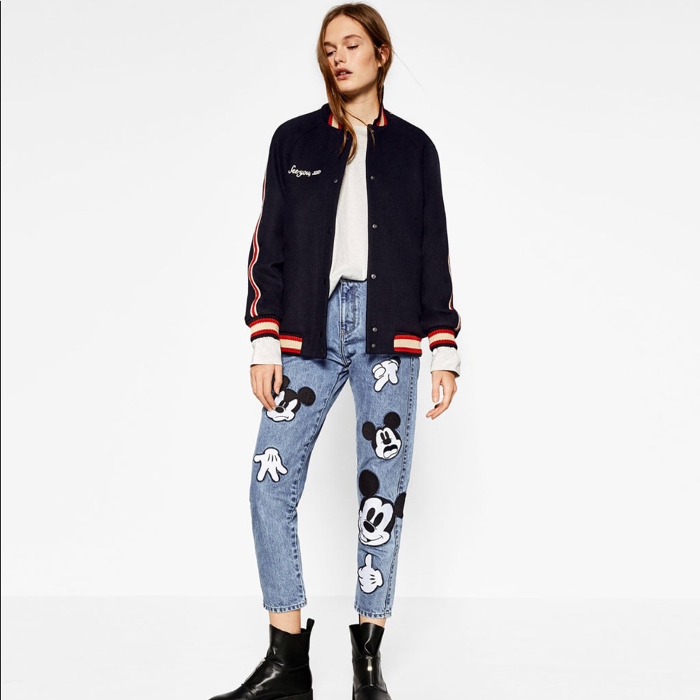 Short Embroidered Bomber Zara Jacket College Style